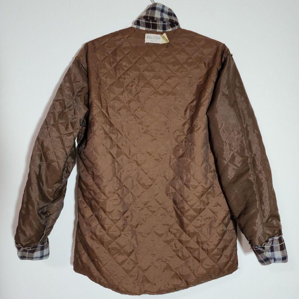 Vtg Perma-Prest Mens Store Plaid Button-Up Shirt Jacket Shacket Brown USA Tall L - Picture 4 of 6